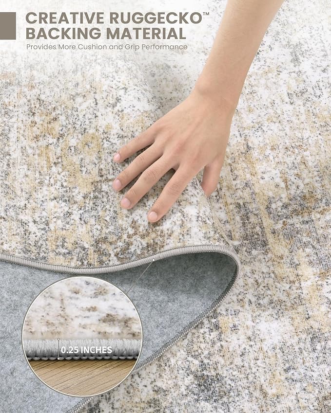 Art&Tuft Washable Rug, Anti-Slip Backing Abstract Area Rugs, Stain Resistant Rugs for Living Room, Foldable Machine Washable Area Rug(8'x10',Gold Grey)