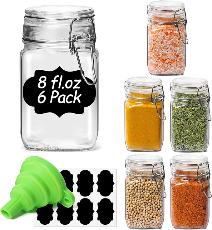 ComSaf Small Glass Jars with Airtight Lid Set of 6, Spice Jars 8 oz, Mason Jars 8 oz, Small Canning Jar, 8oz Jars with Lids for Kitchen, Jam, Jelly, Honey, Herb, Candy, Beans, Dessert, Sugar, Parfait