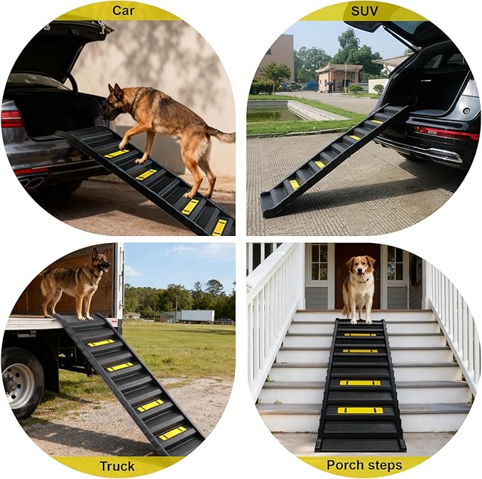 Foldable Dog Stepped Ramp for Car Non-Slip Dog Ramp for Medium and Large Dogs up to 165lbs, 61"x 16" Car Ramp -Lightweight, Portable & Modern