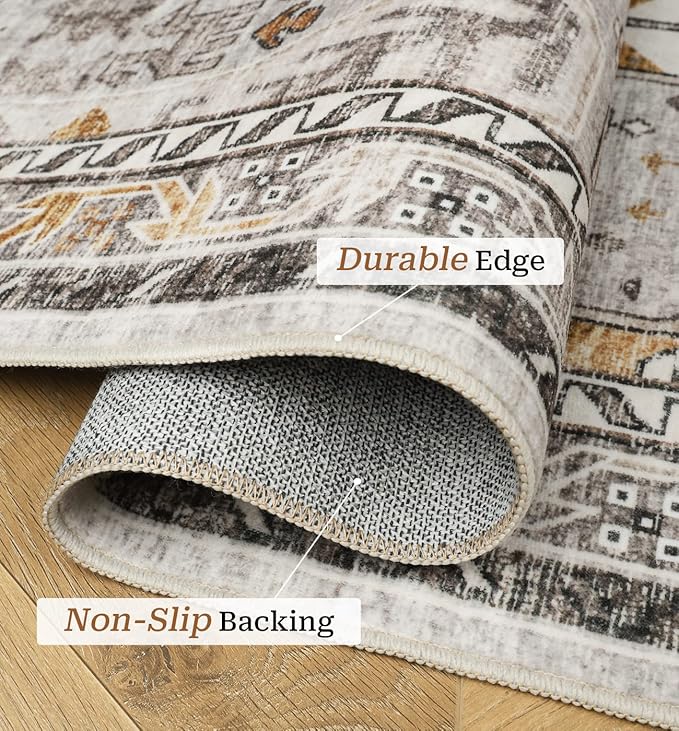 6x9 Area Rugs for Living Room - Stain Resistant Machine Washable Rugs for Bedroom,Non-Slip Backing Large Area Rug (Brown/Gold, 6'x9')