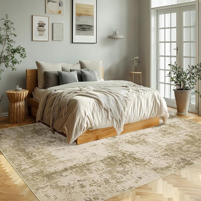 LEPEII 6x9 Area Rugs, Washable Modern Abstract Area Rugs for Living Room, Indoor Neutral Area Rug for Bedroom, Dining Room, Low Pile Non-Slip Non Shedding Rugs-Beige