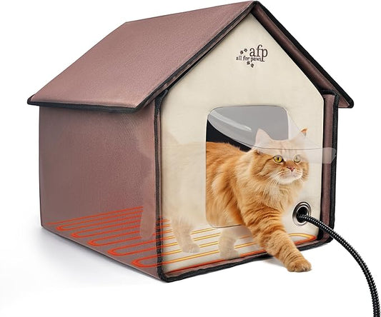 ALL FOR PAWS Heated Cat House, Indoor/Outdoor Cats Home for Winter with Heated Pad,Cat Houses & Condos, Feral Kitty Shelter, Thermo Kitty Home