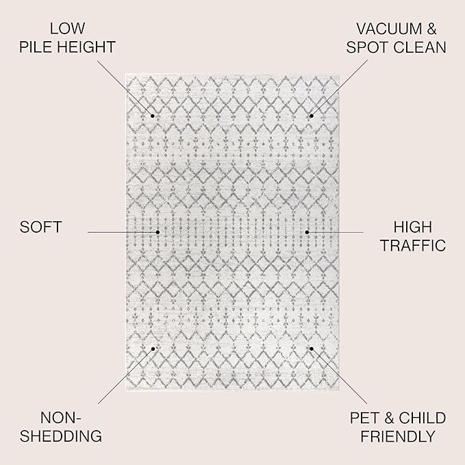JONATHAN Y Boho Vintage Diamond Cream/Gray Round Area Rug 7 ft, Moroccan Hype for Living Room, Bedroom, Kitchen, Office, Easy-Cleaning, High Traffic, Pet-Friendly, Non-Shedding (MOH101B-7R)
