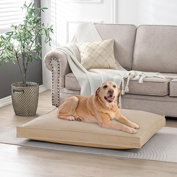 Dog Bed Covers Replacement Washable, Waterproof Dog Bed Cover with Zipper, 44Lx32Wx3H inch Durable Oxford Pet Bed Cover for Outdoor/Indoor Use, Cover Only, Khaki