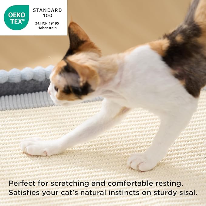 Bedsure Large Cat Beds for Indoor Cats - Extra Wide Cat House with Scratch Removable Top Sisal Pad for Multi Cats, Foldable Cave Hideaway for Entertainment, 23.6x15.9x12.6inches, Blue