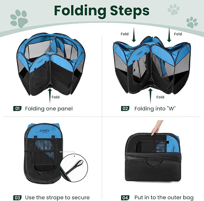 Love's cabin Pet Puppy Dog Playpen, Small Dog Tent Crates Cage Indoor/Outdoor, Portable Playpen for Cat, Foldable Pop Up Dog Kennel Playpen with Carring Case, Removable Zipper Top, Blue