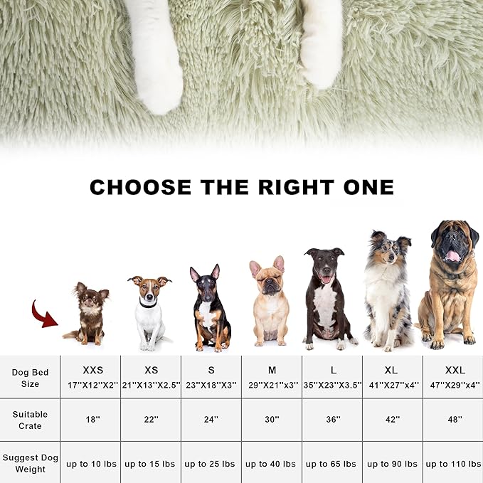 Bedfolks Waterproof XXL Dog Crate Bed, Plush Pad with Removable Cover, Faux Fur, Washable Kennel Bed, 47"x29", Sage Green