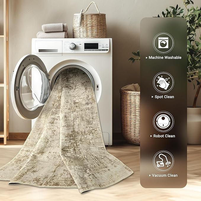 LEPEII 6x9 Area Rugs, Washable Modern Abstract Area Rugs for Living Room, Indoor Neutral Area Rug for Bedroom, Dining Room, Low Pile Non-Slip Non Shedding Rugs-Beige