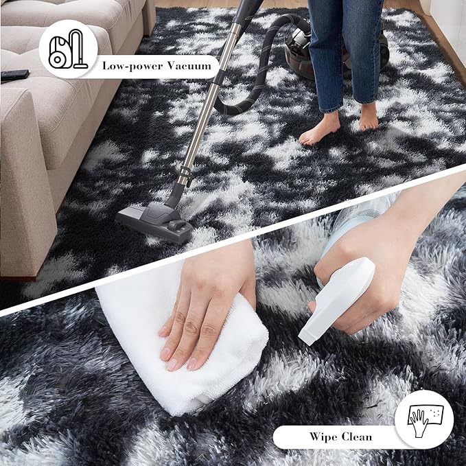 Fluffy Rug Shaggy Area Rug, Mottling Black 8x10 Area Rugs for Living Room, Large Shag Area Rugs for Bedroom Kids Room Home Decor, Upgrade Anti-Skid Rectangular Fuzzy Rugs