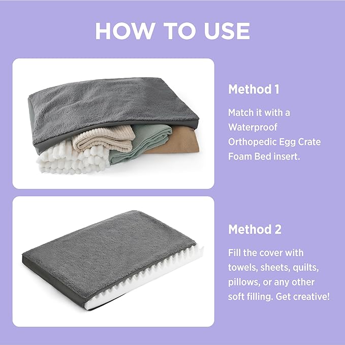 LE SURE XL Washable Dog Bed Cover Replacement Plush Fleece Cover for Orthopedic Egg Crate Foam Pet Mat 44x32x3 Inches, Dark Grey