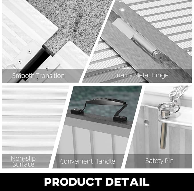 HOMCOM Wheelchair Ramp 10FT, Foldable Aluminum Threshold Ramp with Non-Slip Surface and Handle, 600lbs Weight Capacity, Suitcase Handicap Ramp for Home, Doorways, Curbs, Steps