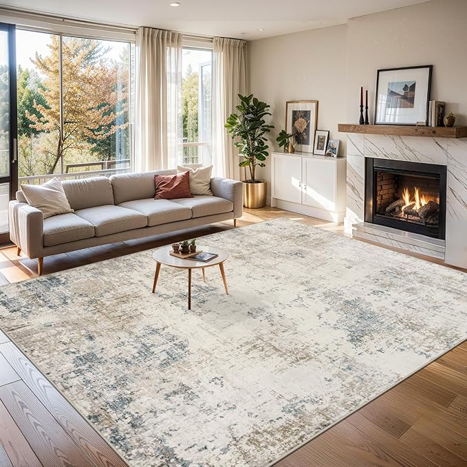 8x10 Area Rugs for Living Room - Washable Rug Modern Abstract Soft Large Neutral Non-Slip Carpet Indoor Floor Stain Resistant Thin Carpets for Bedroom Dining Room Farmhouse Nursery Home Office Multi