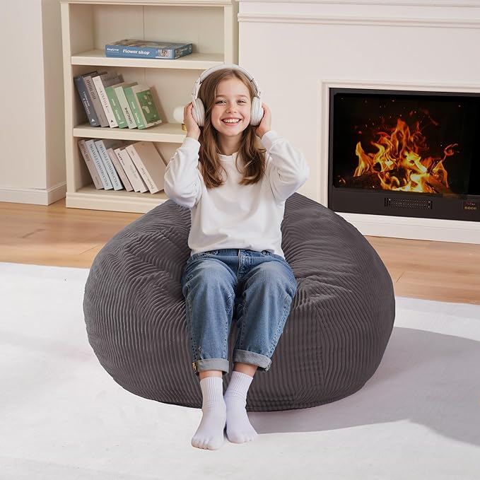 Homguava 2FT Bean Bag Chair,Teardrop Bean Bags Small Beanbag Chair with Memory Foam Filled and Ultra Soft Corduroy Cover for Living Room, Bedroom (Grey)