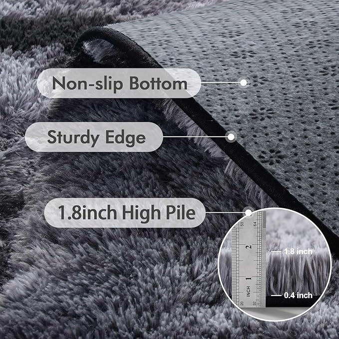 6x9 Ft Large Shag Rugs for Living Room Decor, Tie-Dyed Ultra Soft Fluffy Furry Area Rugs for Bedroom Indoor Floor, Aesthetic Carpet for Kids Home (Black)