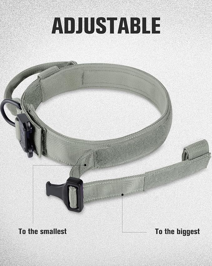 Joytale Tactical Dog Collar with Handle, Adjustable Heavy Duty Military Collar with 2 Patches for Training, Suitable for Large Dogs, Gray, L