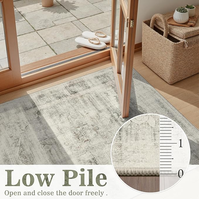 DCX 6x9 Beige Rug, Machine Washable Stain Resistant Distressed Vintage Rug, Kid & Pet Friendly with Rubber Back Non Slip Soft Low Pile Large Carpet for Living Room, Bedroom, Home Office