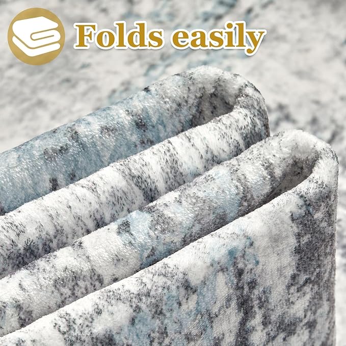5ft Round Area Rugs for Living Room: 5x5 Abstract Washable Rug Modern Large Soft Stain Resistant Non-Slip Backing Machine Table for Bedroom Dining Room Indoor Home Office Carpet - Blue Grey