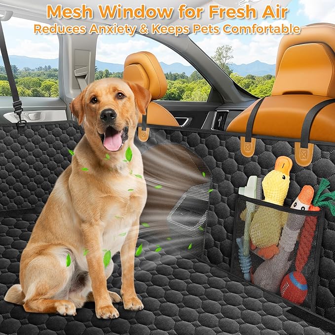Mancro Hard Bottom Car Seat Cover for Dogs, Durable Back Seat Extender with Washable Pad, Waterproof Scratch-Resistant Car Hammock Seat Protector for Dogs, Supports 400 lbs, Fits Cars, SUVs & Trucks