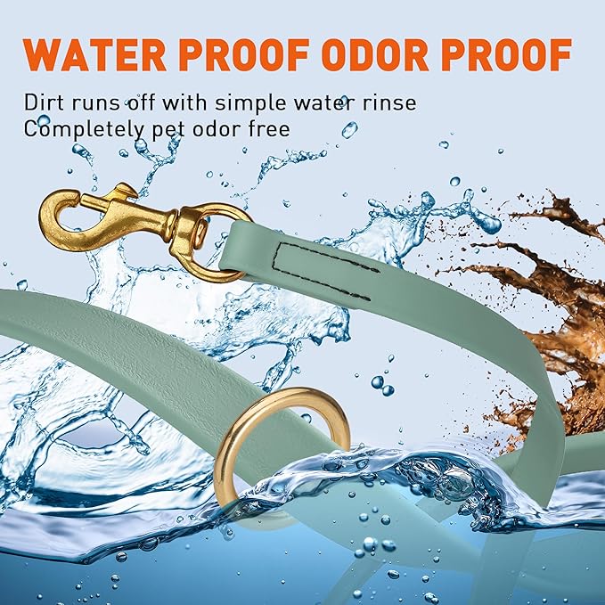 Viper Biothane K9 Working Dog Leash Waterproof Lead for Tracking Training Schutzhund Odor-Proof Long Line with Solid Brass Snap for Puppy Medium and Large Dogs 6ft, Sage Green