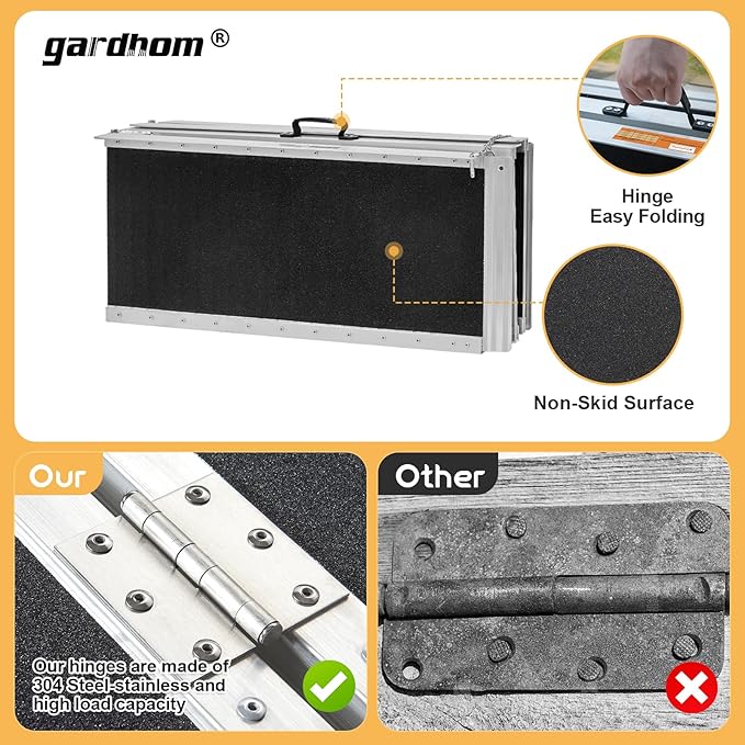 Wheelchair Ramp 7FT, gardhom Anti-Slip Aluminum Folding Handicap Ramp Wheel Chair Ramp for Home Threshold Doorways Steps Curb Vehicle Entry Scooter Stairs Driveway Vans SUV