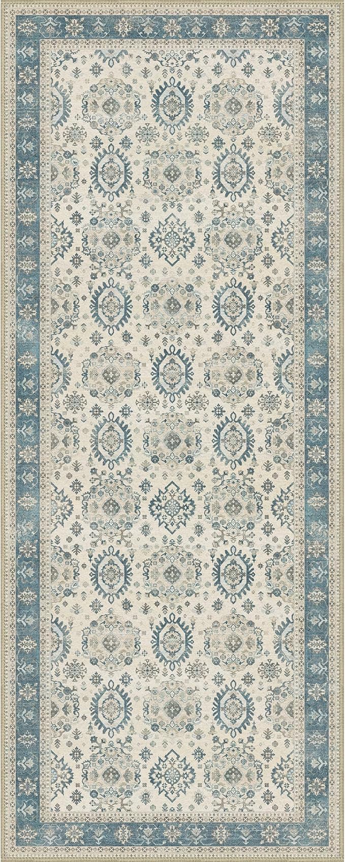 2x5 Runner Rug Machine Washable Boho Runners for Hallway,Ultra-Thin Low Pile Rug,Lightweight Indoor Carpet,Non Slip Floral Runners for Enrtyway, Corridor, Home Office, Kitchen,Aqua Blue