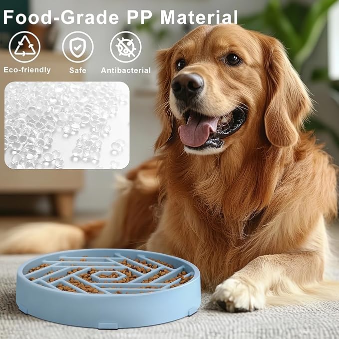 TOBYTO Slow Feeder Dog Bowls Large Medium Breed,Anti-Choking Slow Eating Dog Food Bowl,Non Slip Pet Slower Food Feeding Bowls Large Puzzle Slow Feeder Bloat Stop Maze Dog Dishes,Mist Blue