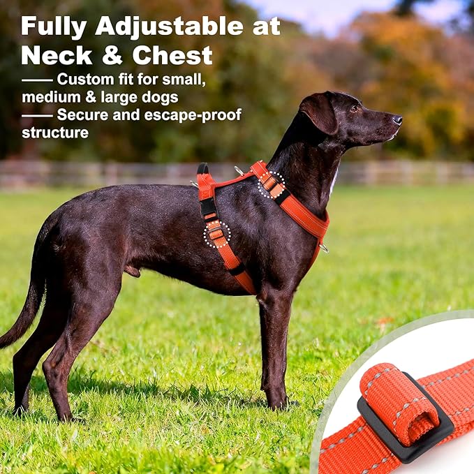No Pull Dog Harness with Handle, Soft Mesh Padded Adjustable for Small Medium Large Dogs | Reflective Easy Walk Harness with Front Clip for Training, Running & Outdoor (Orange, S)