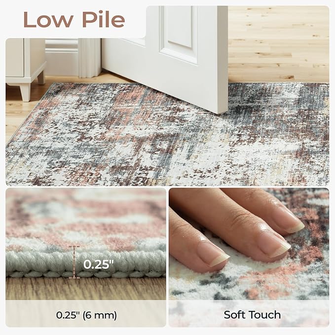 6x9 Area Rugs for Living Room, Abstract Rug with Non-Slip Rubber Backing, Machine Washable Modern Colorful Carpet, Bedroom Dining Under Table, Soft Low Pile, Rust Red