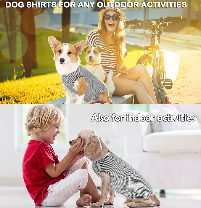 Dog Shirt,Combed Cotton T-Shirts,Soft Cool Boy Girl Tee for Medium Dogs French Bulldog,Grey Striped M