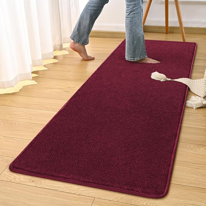 DweIke 2x6 Burgundy Red Runner Rugs, Thickened Memory Foam Bedside Rug for Bedroom Living Room, Washable Non-Slip Carpet for Kids Girls Nursery Dorm Room Decor