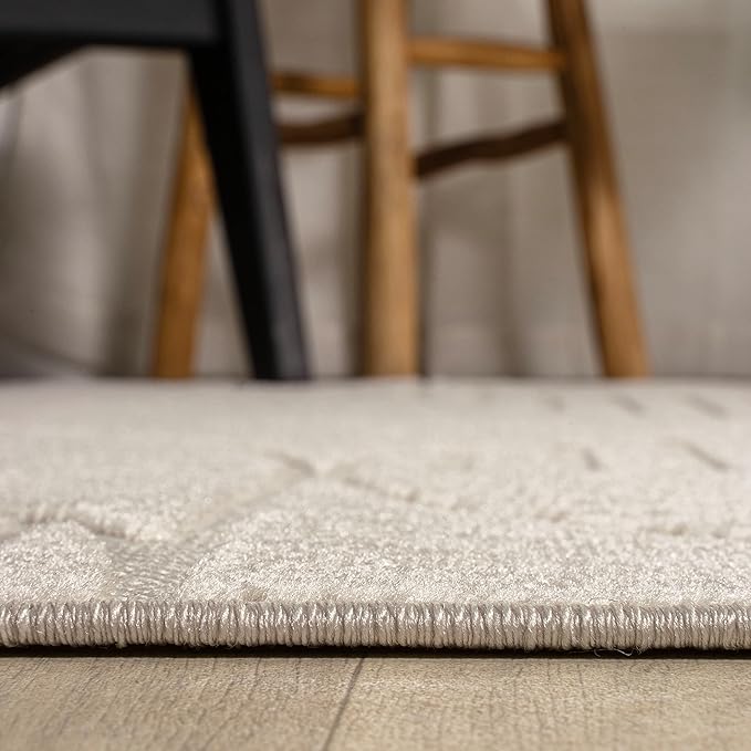 JONATHAN Y Nordby High-Low Arch Striped Ivory/Cream 7' Round Indoor/Outdoor Area Rug, Pet Friendly, Non-Shedding, Stain Resistant, Easy-Cleaning for Backyard, Patio, (SCN104B-7R)