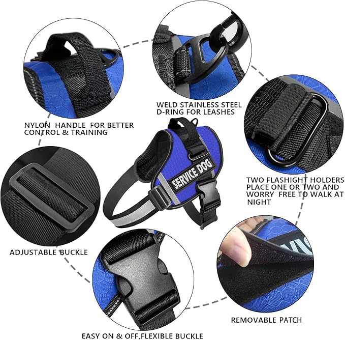 JSXD Dog Harness,No-Pull Service Dog Harness with Handle Adjustable Outdoor Pet Dog Vest 3M Reflective Nylon Material Vest for Breeds,Easy Control for Small Medium Large Dogs