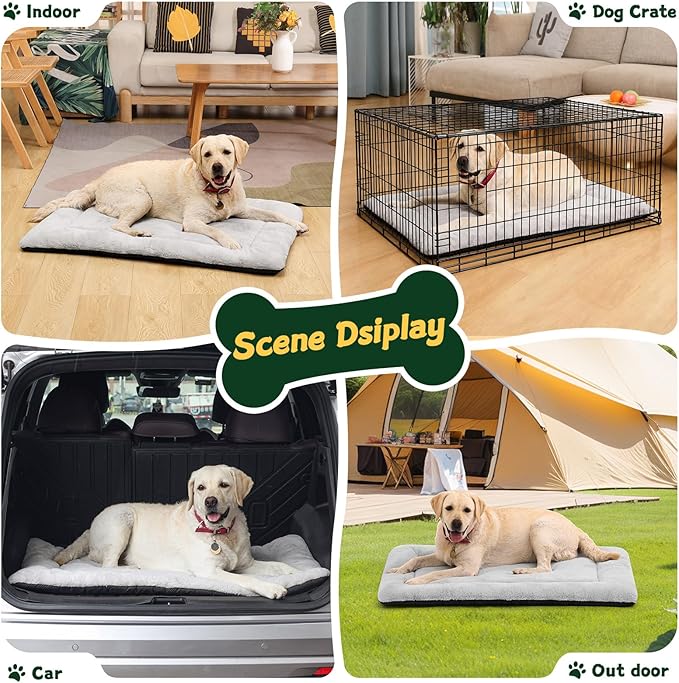 Washable Dog Bed for Crate, Ultra Soft Plush Dog Crate Pad for Medium to Large Dogs, Non Slip Cushion for Metal Crates, Indoor or Travel, 36 x 23 Inch, Gray