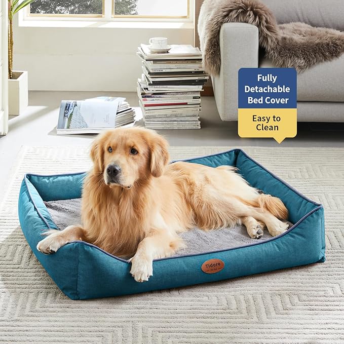 Orthopedic Dog Beds for Medium Dogs, Durable Egg Crate Foam Sofa Dog Bed wit Washable Removable Cover,Waterproof Lining,Pet Bed for Large Dogs (Peacock Blue, 39.4" L x 31.5" W x 7.4" Th)