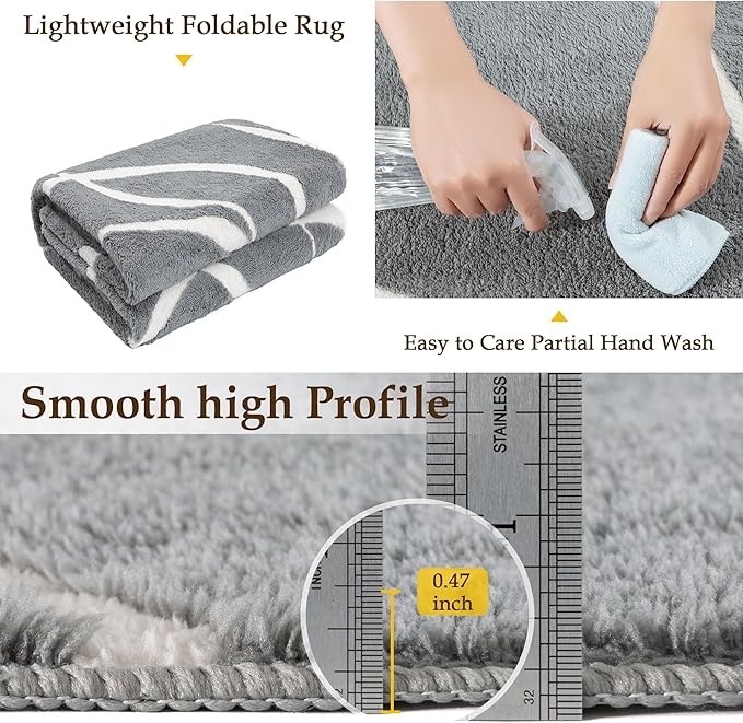 HUGEAR Shag Area Rug 8x10 Grey & Ivory Washable Living Room Bedroom Rug Non Slip Non-Shedding Soft Plush Medium Pile Large Throw Carpet for Home Office Aesthetic Modern Decor