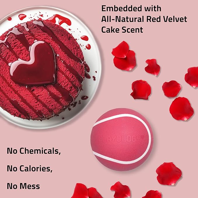 Playology Dog Toys | Squeaky Chew Ball - Bouncy Durable Floating Fetch Ball for Dogs, Value 3-Pack | Small Red Velvet Cake Limited Edition Valentine's Toy - Made from Non Toxic Materials