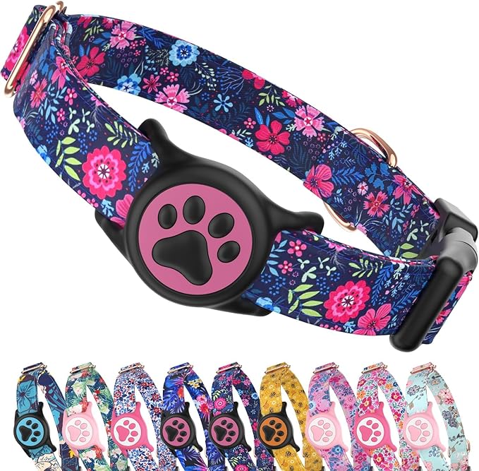 WhoseID Airtag Dog Collar,with Waterproof airtag Holder竊똎riginal Stylish Cute Pattern Design.QR Code ID Buckle竊똂omfortable Soft Cotton for Small Medium Large Dogs