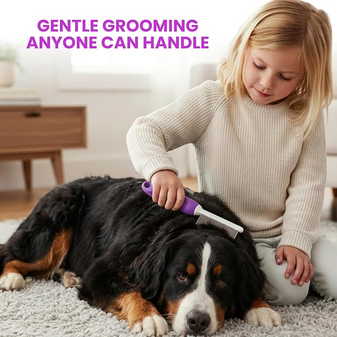 Poodle Pet Detangling Pet Comb with Long & Short Stainless Steel Teeth for Removing Matted Fur, Knots & Tangles – Detangler Tool Accessories for Safe & Gentle DIY Dog & Cat Grooming