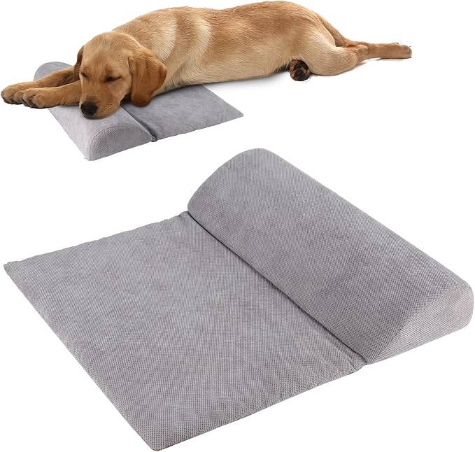 Dog Bolster Pillow with High Resilience Foam, Headrest for Medium Small Dogs, Benefit for Cervical Vertebra and Neck, Easy to Carry, Machine Washable Cover竊낰asy to Clean