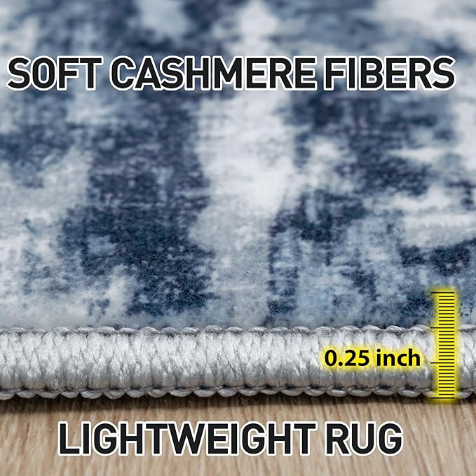 5x7 Area Rugs Washable Rug: Modern Abstract Living Room Rug Soft Anti-Skid Thin Carpet Indoor Floor Non-Shedding Carpets for Bedroom Dining Room Farmhouse Nursery Home Office Blue Grey