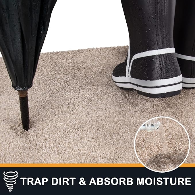 PURRUGS Dirt Trapping Door Mat 48" x 48", Non-Slip Machine Washable Entryway Rug, Dog Doormat, Indoor Front Door Mat, Super Absorbent Entry Rug for Muddy Shoes & Paws, Taupe