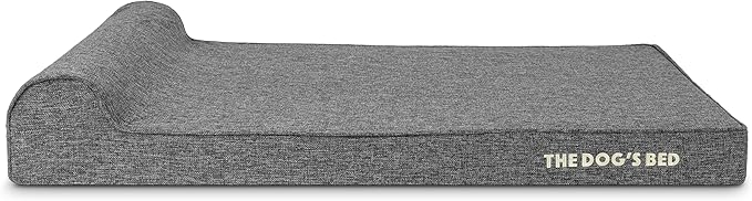 The Dog’s Bed Orthopedic Memory Foam Dog Bed with Headrest, Linen Fabric, Grey Linen, XL, 4-Inch
