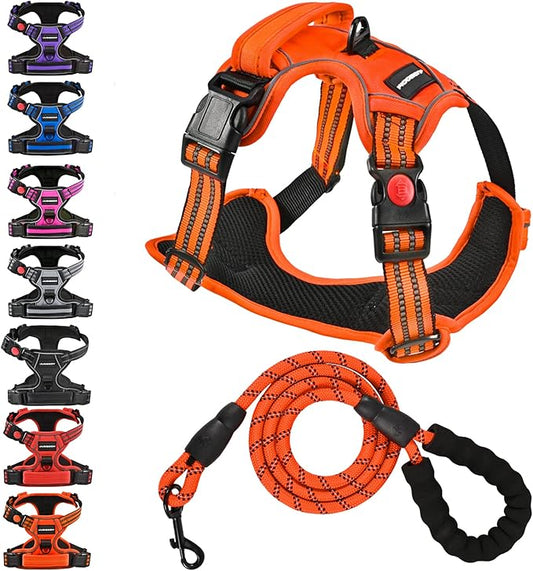 No Pull Dog Harness with A Free Heavy Duty 5ft Dog Leash, Adjustable Soft Padded Dog Vest, Reflective No-Choke Pet Oxford Vest with Easy Control Handle for Small and Large Dogs (Orange, X-Large)