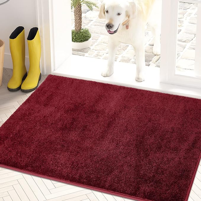 PURRUGS Dirt Trapping Door Mat 24" x 35.5", Non-Slip Machine Washable Entryway Rug, Dog Doormat, Indoor Front Door Mat, Super Absorbent Entry Rug for Muddy Shoes & Paws, Burgundy Red