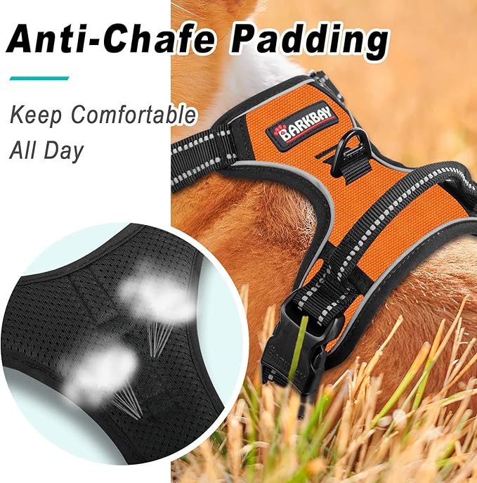 BARKBAY No Pull Dog Harness Large Step in Reflective Dog Harness with Front Clip and Easy Control Handle for Walking Training Running(Orange,L)