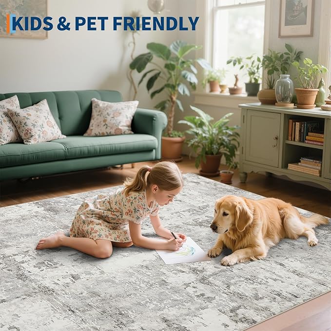 GarveeHome Neutral Area Rugs 8x10 for Living Room, Modern Abstract Large Washable Rug Soft Non Slip Stain Resistant Floor Mat Carpet Indoor Beige Accent Rug for Bedroom Nursery Home Decor