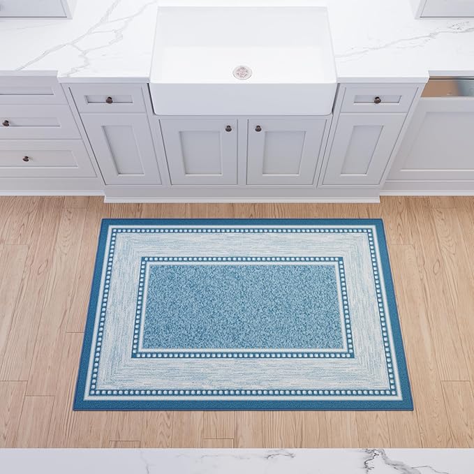 Ottomanson 3'3" x 5' Rugs for Living Room Border Area Rug for Bedroom - Non Slip Durable Large Floor Carpet for High Traffic Areas - Indoor Rug for Dining Room Kitchen Kids Playroom, Turquoise