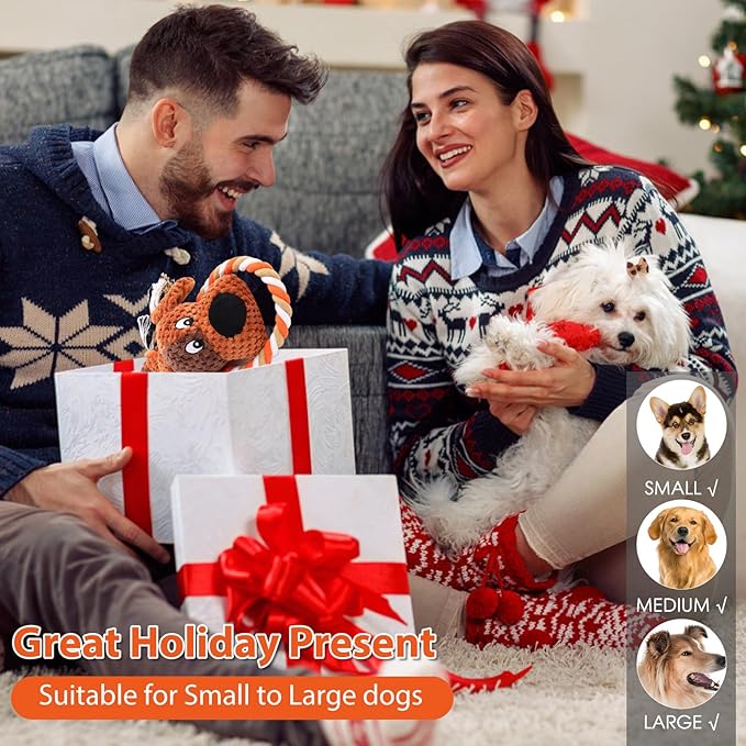 Plush Dog Toys with Rope, Squeaker & Crinkle Paper – Interactive Squeaky Chew Toy for Large Dogs & Puppies – Tough Pet Toy for Tug of War, Fetch & Dental Exercise