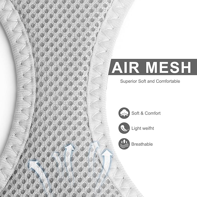 Fida Comfy Dog Harness with Leash, Soft Puppy Vest Escape Proof, Breathable Lightweight Soft Mesh, Adjustable Reflective Step-in Harness for Small Pets Walking (Small, Grey)