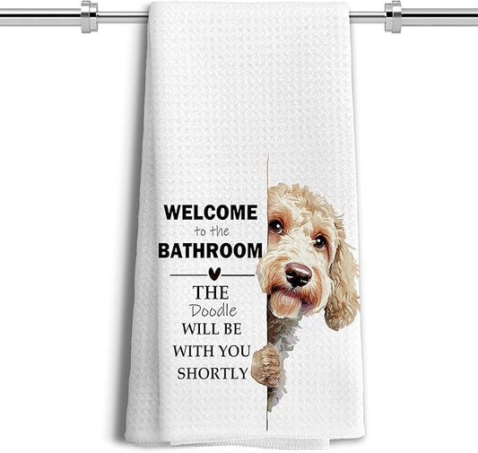 LUKIPOM281 Funny Goldendoodle Gifts Hand Towels, You Will Never Pee Alone Funny Bathroom Hand Towels, Goldendoodle Dog Bathroom Decor, 24x16Inches